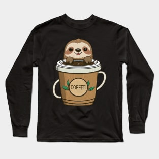 Funny Sloth & Coffee Kawaii Anime Coffee Lover Long Sleeve T-Shirt